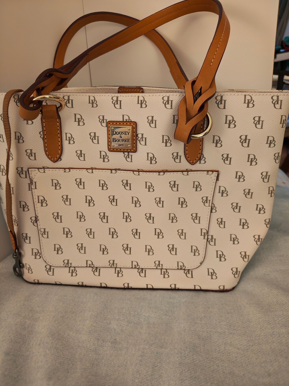 Dooney & Bourke Handbag Cream Monogram Tan Leather Tote Bag